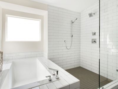 Shower with Built-in Niches and LED Lighting